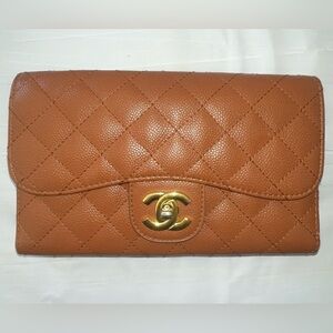 Chanel Brown Quilted Leather Clutch with Gold Logo